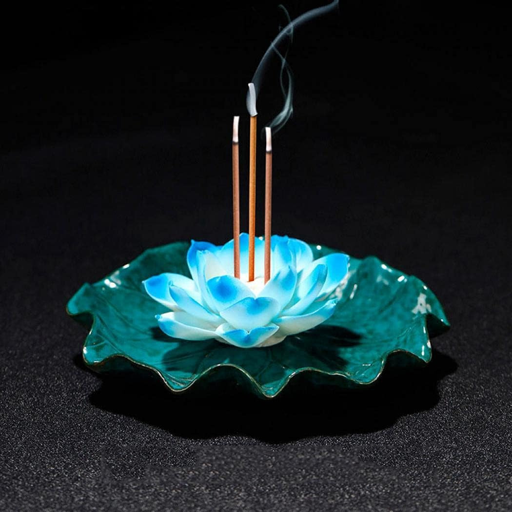 Incense Stick Holder Ceramic Lotus Burner Elegant Glaze Ash Incense Stick Burner Tray Decorative Bowl with 60 Sticks for Home Decor Yoga Meditation (Pink Lotus)