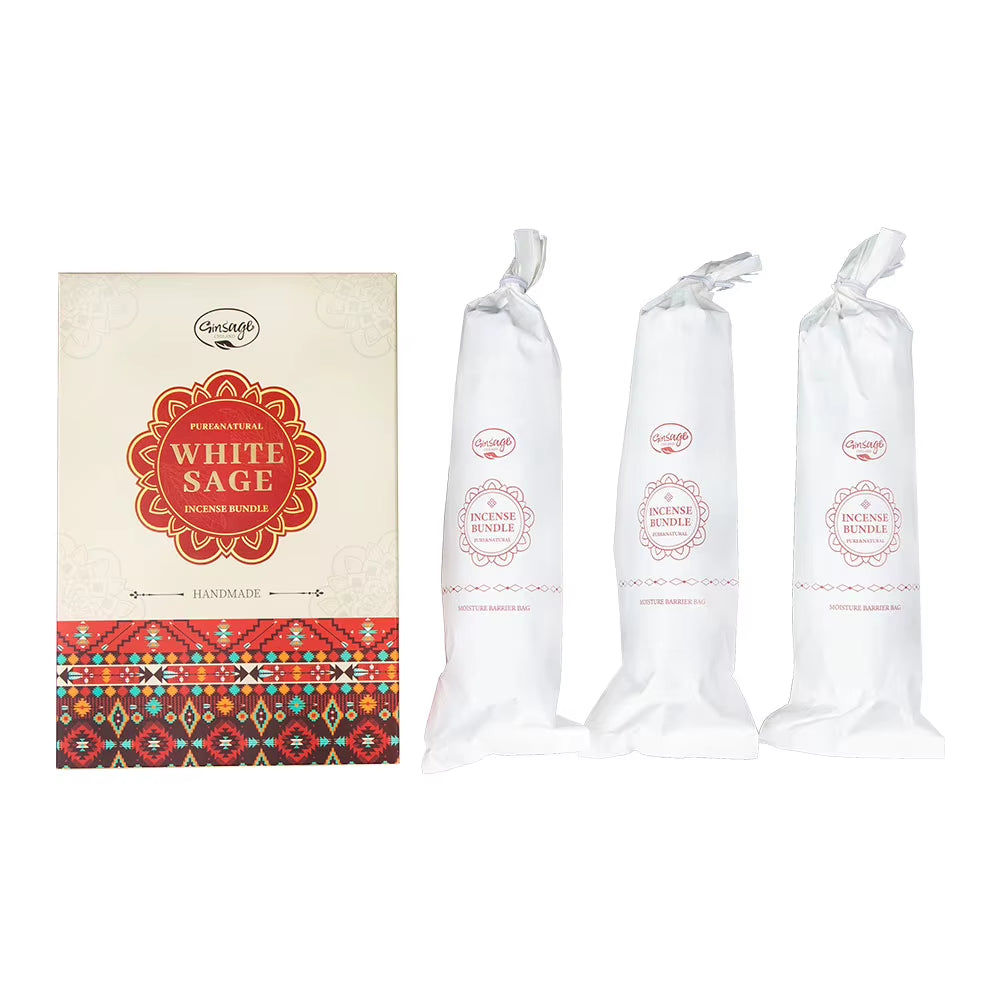 Bundle of three white sage smudge sticks for energy cleansing, banishing negative energy
