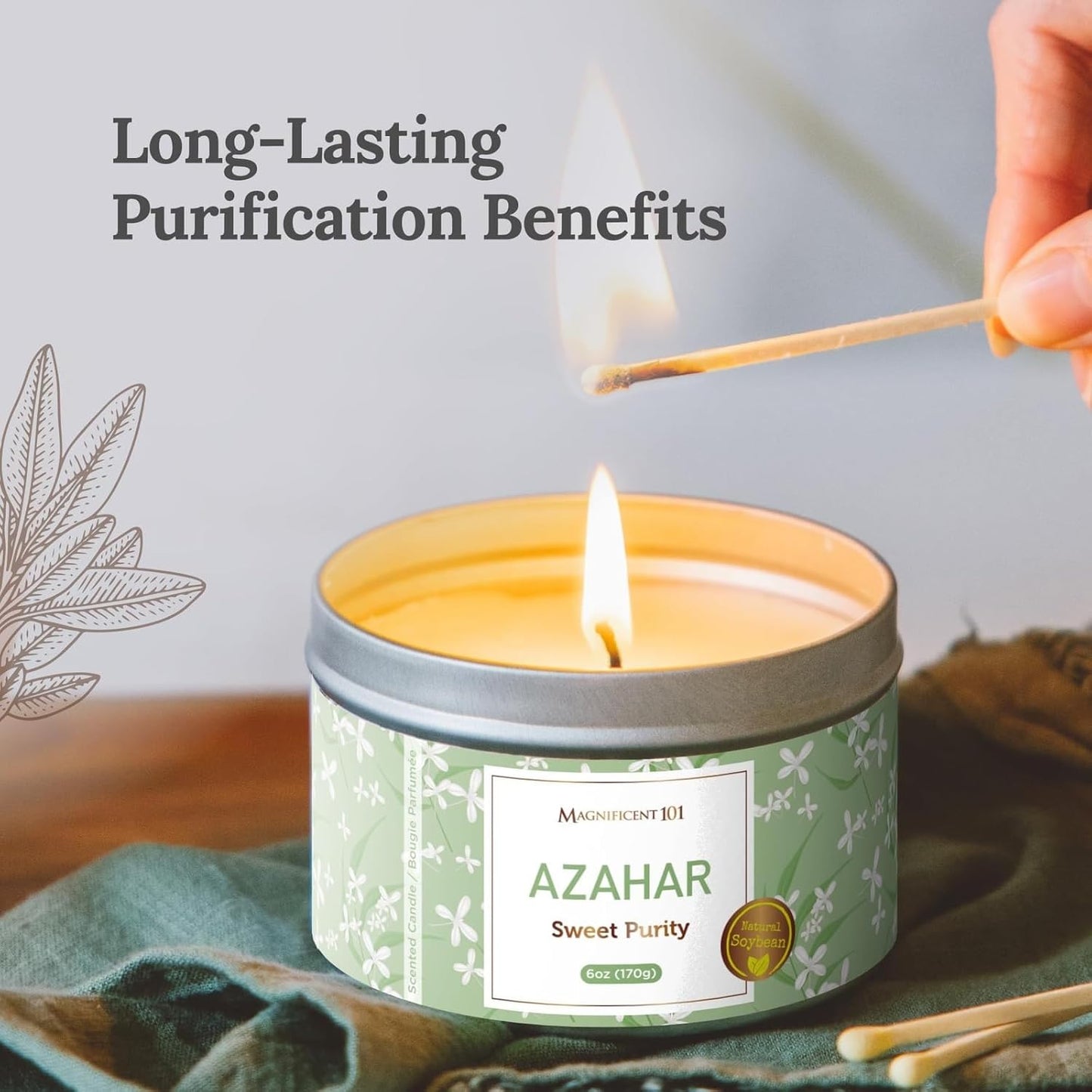 MAGNIFICENT101 Flower Intention Smudge Candle for House Energy Cleansing, Banishes Negative Energy I Purification and Chakra Healing - Natural Soy Wax Tin Candle 6Oz (AZAHAR)