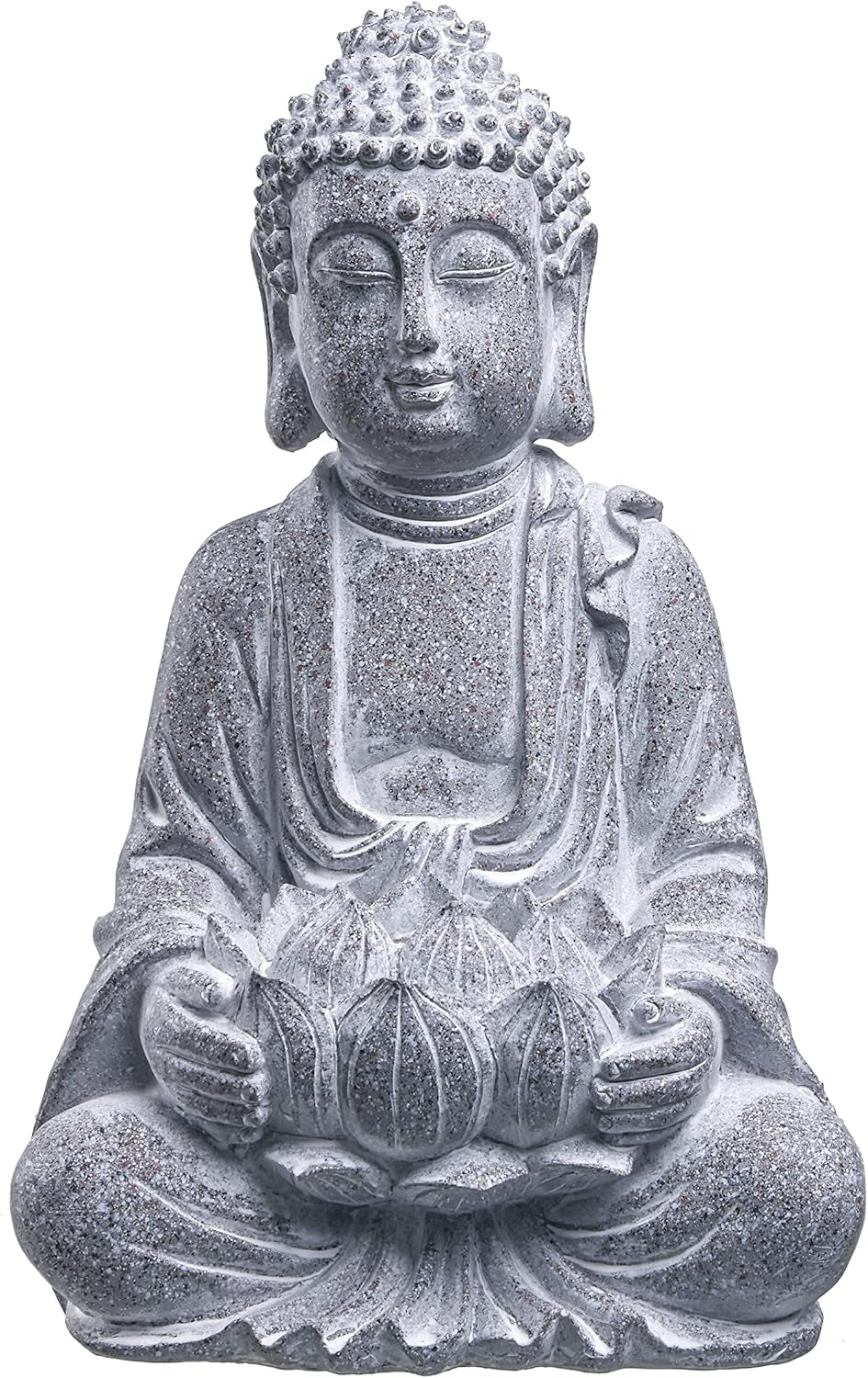 Rustic Meditation Buddha Statue with Solar Lights, Large Resin Zen Garden Sculptures & Statues with Stone Finish for Outdoor Patio Lawn Yard Decorations, 12.6 Inch