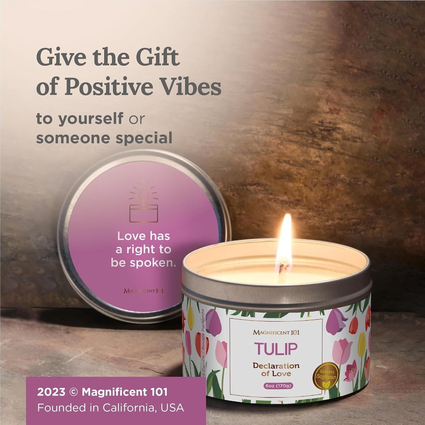 MAGNIFICENT101 Flower Intention Smudge Candle for House Energy Cleansing, Banishes Negative Energy I Purification and Chakra Healing - Natural Soy Wax Tin Candle 6Oz (Tulip)