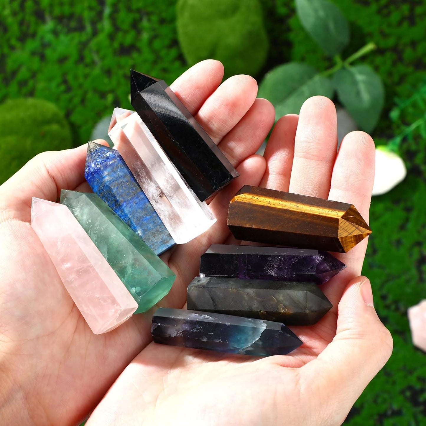 9 Sets Healing Crystal Wand, Amethyst Rose Quartz Clear Quartz Tiger Eye Obsidian Fluorite Labradorite Lapis Lazuli for Meditation Crystal Therapy Reiki Meditation Supplies(2-2.4 Inch)