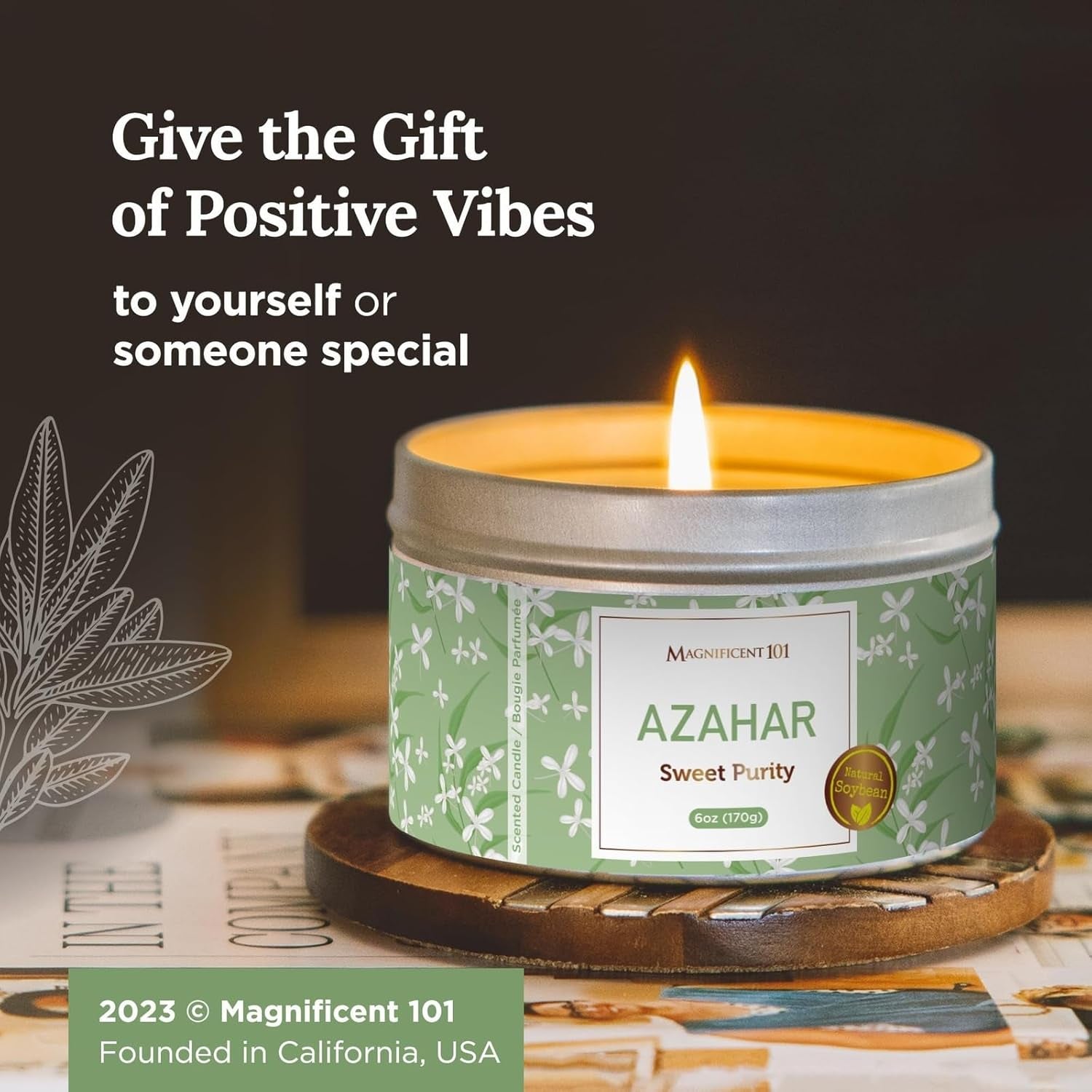 MAGNIFICENT101 Flower Intention Smudge Candle for House Energy Cleansing, Banishes Negative Energy I Purification and Chakra Healing - Natural Soy Wax Tin Candle 6Oz (AZAHAR)