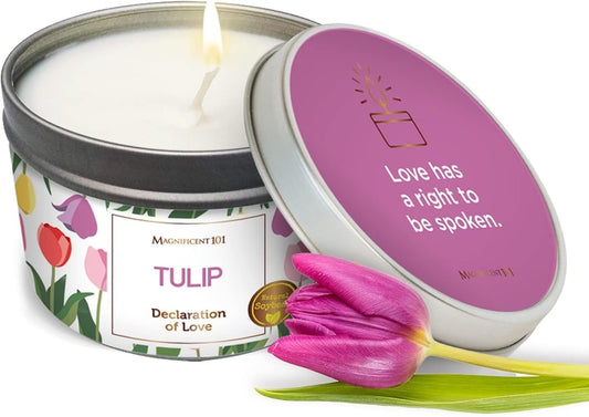 MAGNIFICENT101 Flower Intention Smudge Candle for House Energy Cleansing, Banishes Negative Energy I Purification and Chakra Healing - Natural Soy Wax Tin Candle 6Oz (Tulip)