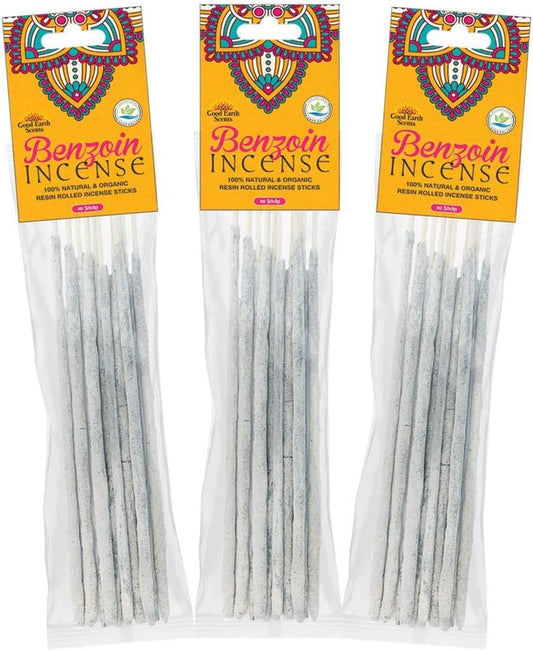 - Benzoin 100% Natural & Organic Resin Rolled Incense Sticks (10 Sticks in a Pack) - Set of 3 Packs