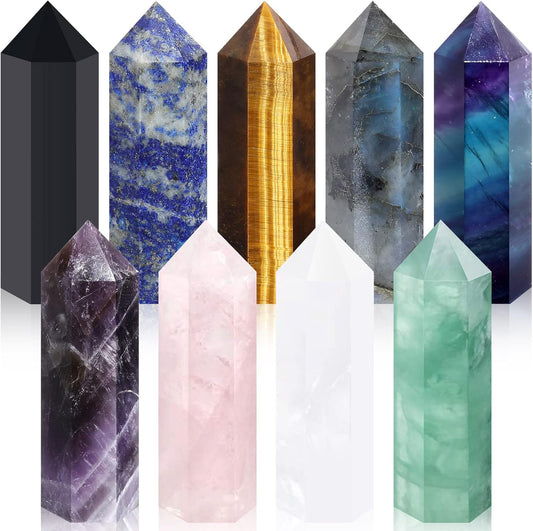 9 Sets Healing Crystal Wand, Amethyst Rose Quartz Clear Quartz Tiger Eye Obsidian Fluorite Labradorite Lapis Lazuli for Meditation Crystal Therapy Reiki Meditation Supplies(2-2.4 Inch)
