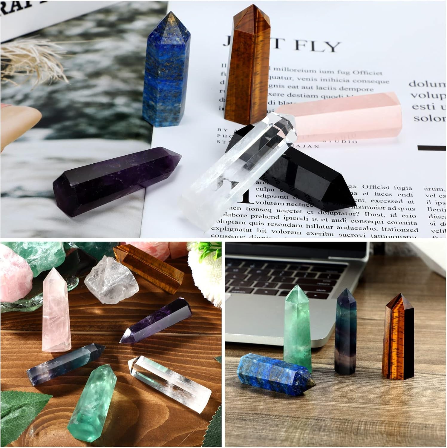 9 Sets Healing Crystal Wand, Amethyst Rose Quartz Clear Quartz Tiger Eye Obsidian Fluorite Labradorite Lapis Lazuli for Meditation Crystal Therapy Reiki Meditation Supplies(2-2.4 Inch)