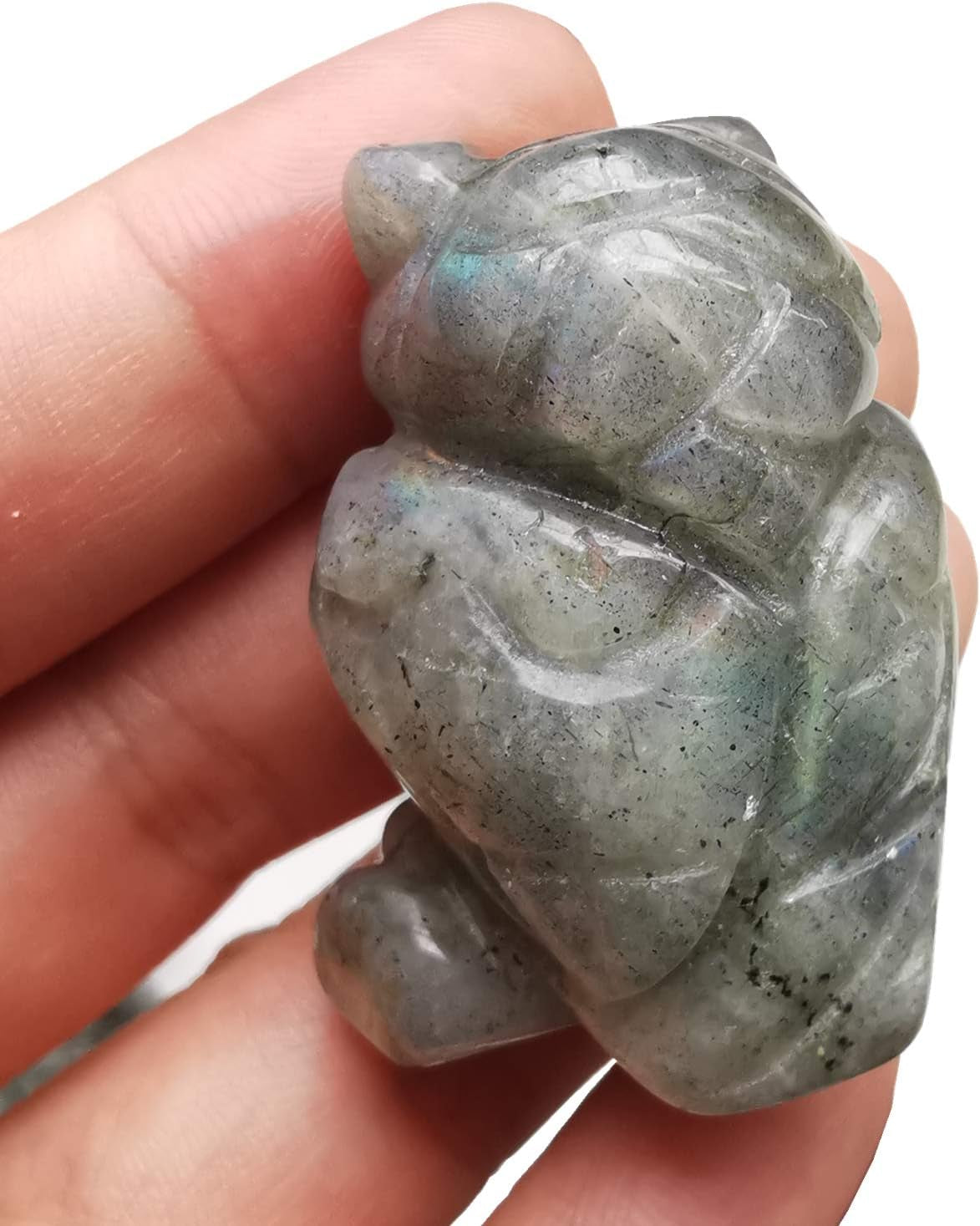 small moonstone owl figurine carved from crystal, healing with spirit animal
