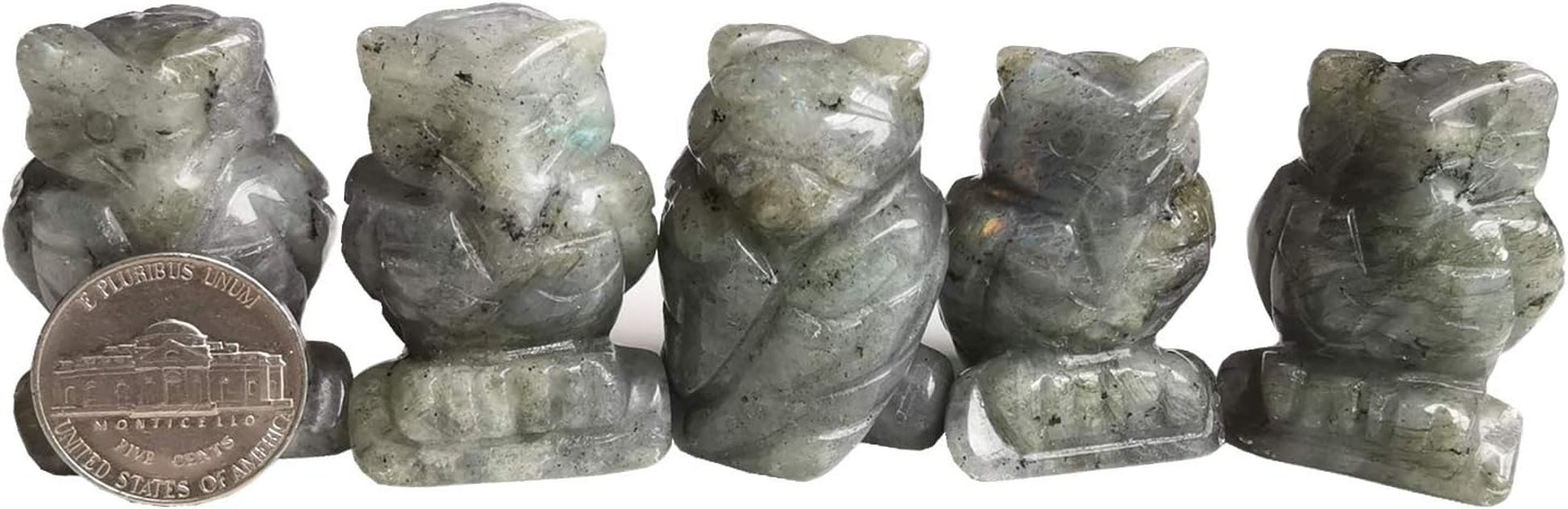 1 Pcs Natural Moonstone Crystals and Healing Stones, Pocket Carved Owl Figurines Collectibles 1.5 Inches Room Decor Gemstone